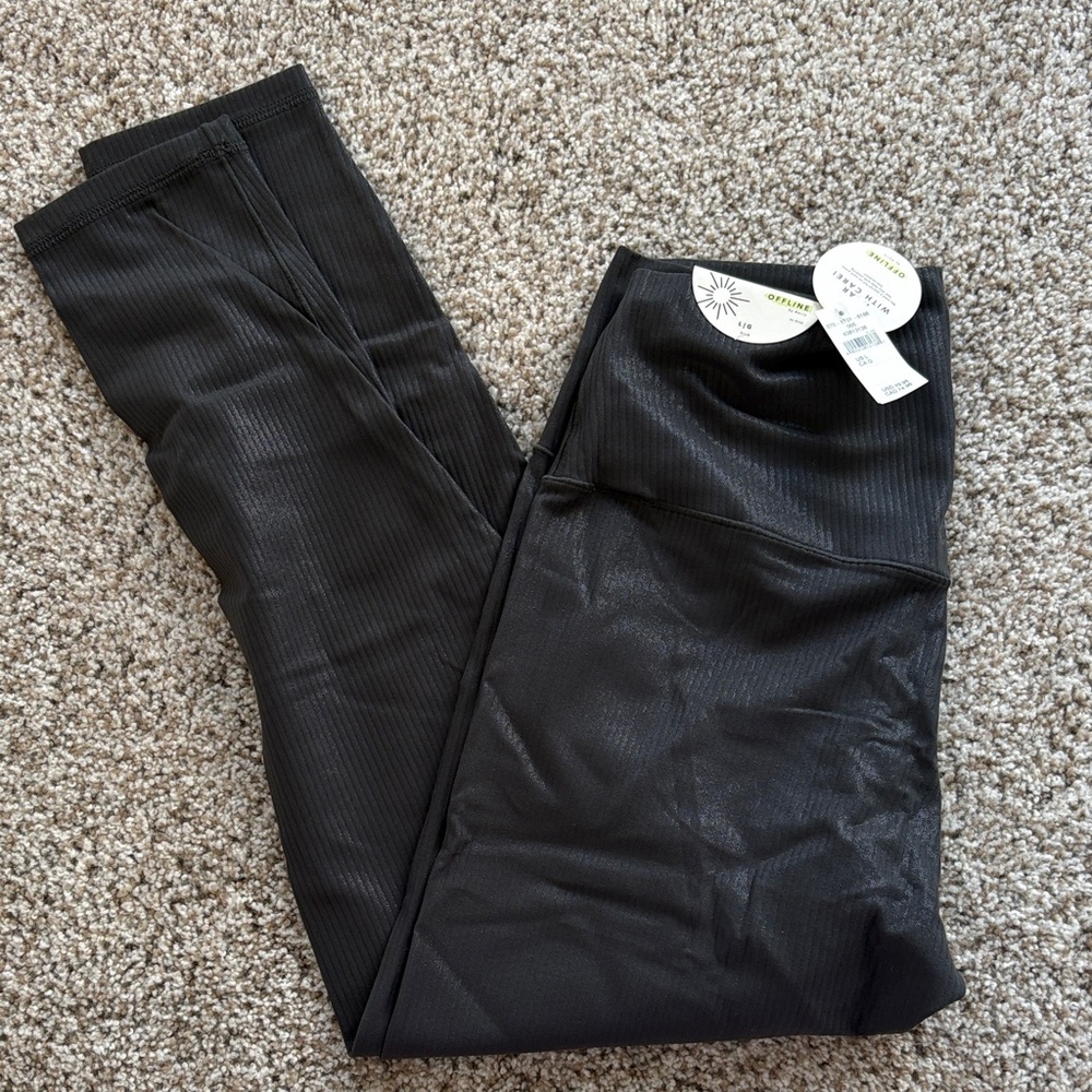 Aerie Dark Gray 7/8 Offline Ribbed Pants w/ Shimmer Sz Large